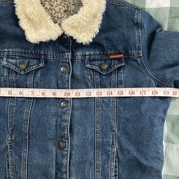 Y2K Roxy Jean Jacket Womens M Faux Fur Trim Gilmore Girls Lorelai 2000s Snap - Picture 7 of 9
